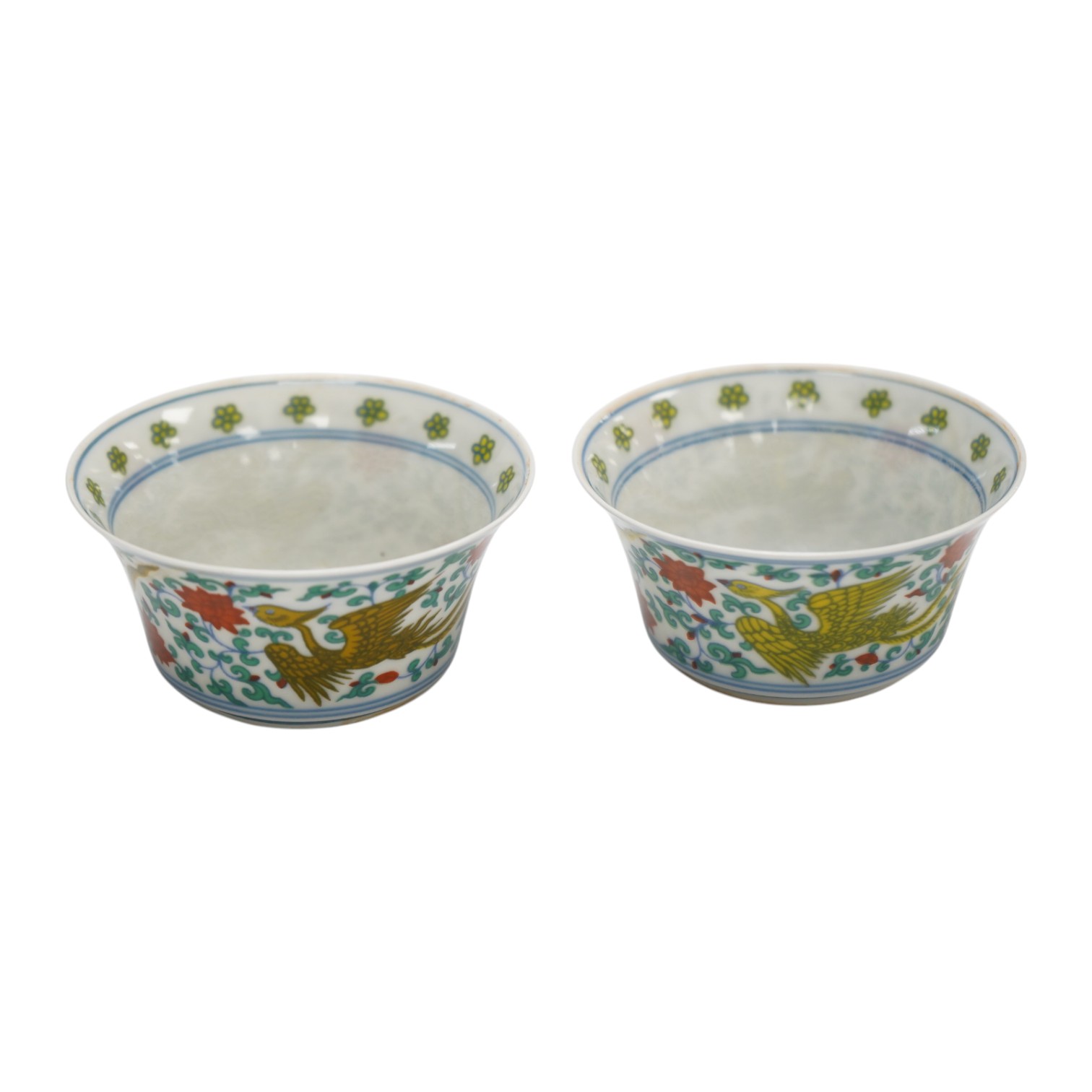 A pair of Chinese doucai teabowls, 4cm tall. Condition - good